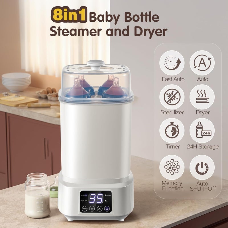 AMZBABYCHEF Baby Bottle Steamer and Dryer: 8 in 1 Compact Electric Steam - Portable for Travel and Home Use - for Baby Bottles Pacifiers Breast Pump Parts and Other Newborn Essentials BPA Free Auto Shut Off - Image 2